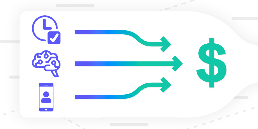 Arrows linking icons related to digital journey,