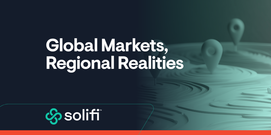 Global Markets, Regional Realities — map markers illustrating regional equipment finance conditions