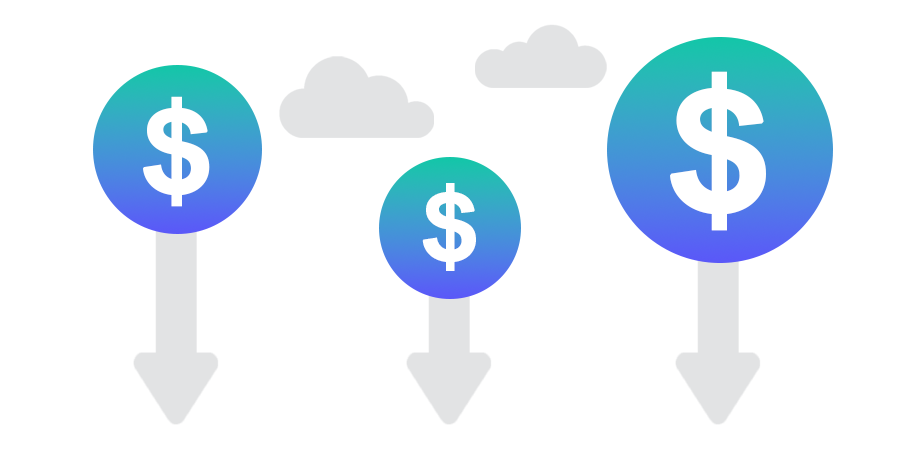 ircles representing loan size with dollar sign in centre and clouds in the background