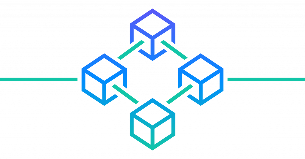 four boxes linked to each other representing connected technology